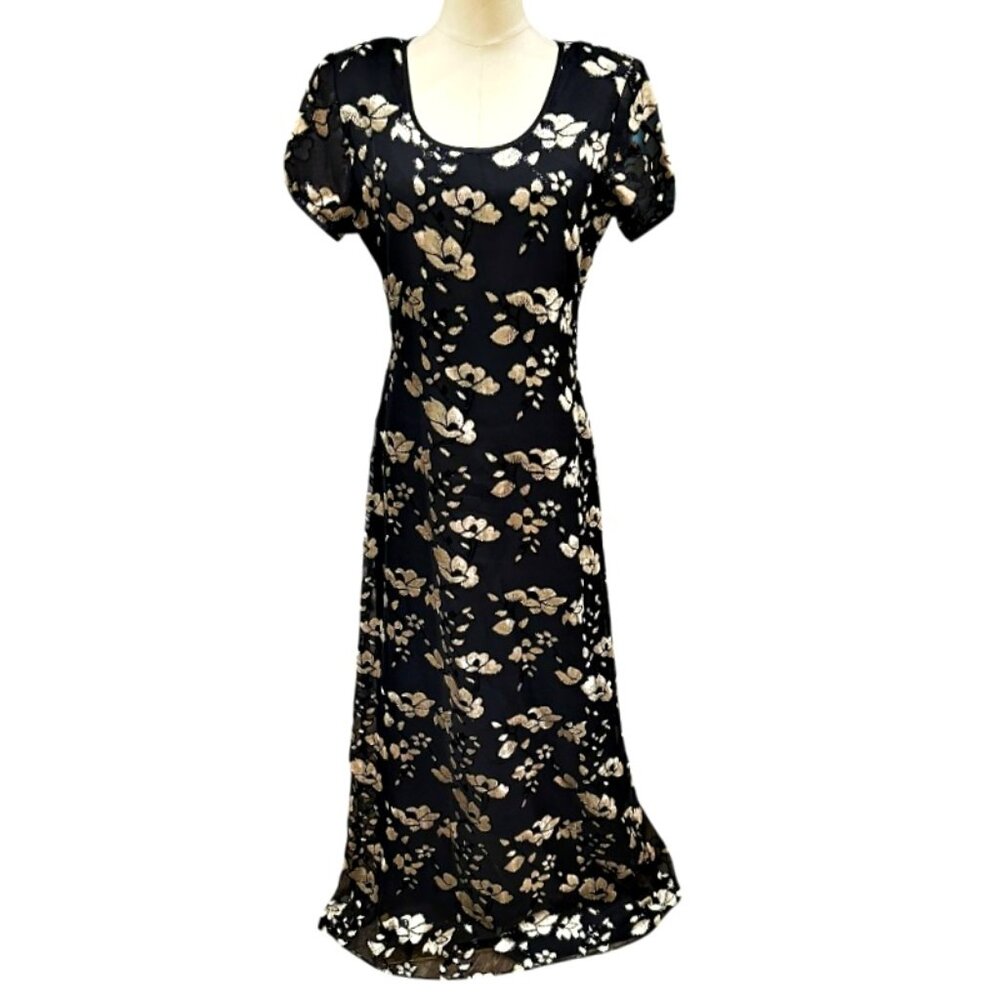 Vintage 90s Maxi Dress Rhapsody Black Size 6 Floral Whimsigoth Dark Romantic Y2K